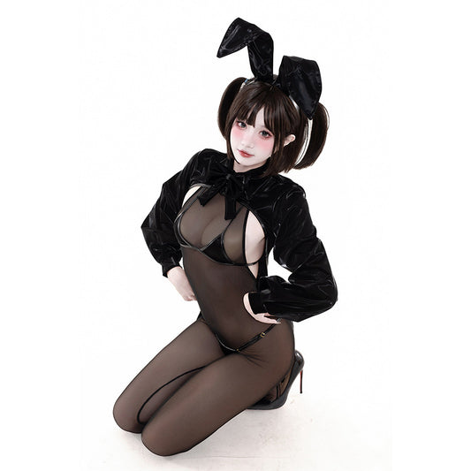 透け感たっぷりのセクシーな全身タイツ逆バニーコスプレ 燕尾ジャケット【BOLOLI】