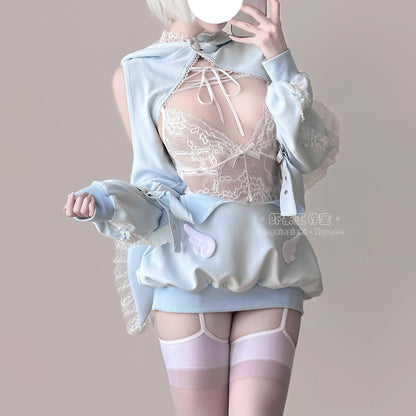 あざと可愛い水色うさ耳ボレロ付きのサスペンダースカート豪華5点セット【エビスタジオ】