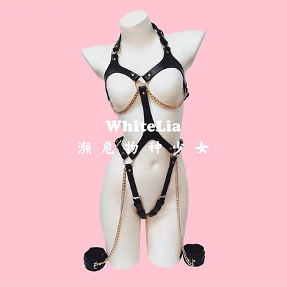 身体のラインを美しく引き立てるレザーボディーハーネス ブラック/ワインレッド【WhiteLia】