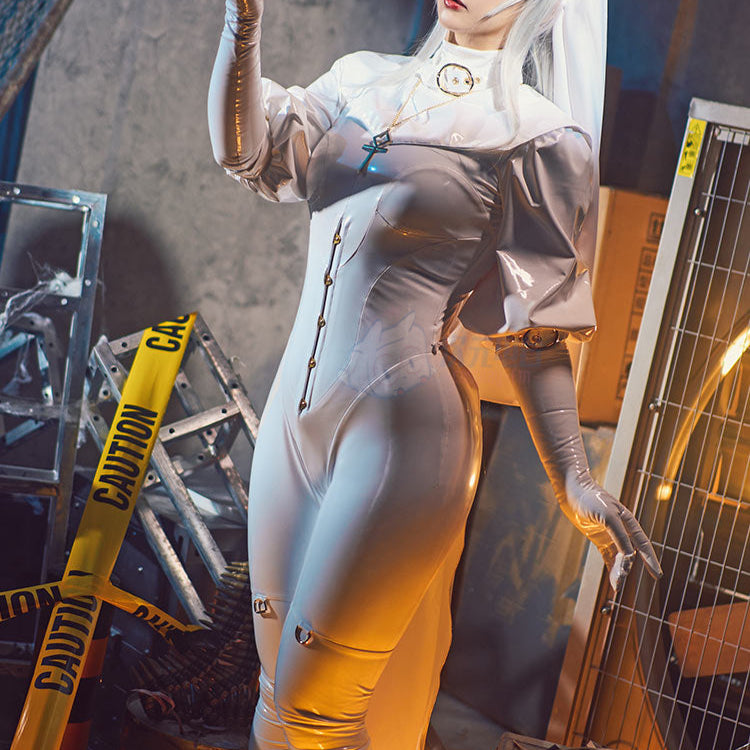 セクシー全身タイツエナメルシスターコスプレセット 白【ChowbieｘCosplay-FM】