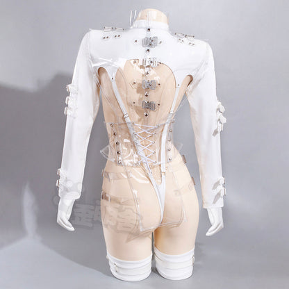 黒暗王朝 ホワイトエナメルセクシーナースコスプレ クリアコルセット付き【歪萌舍】