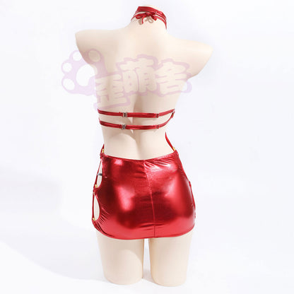 左藤空気ケガレボシ ツヤツヤと妖艶に輝いたパープルエナメルミニ丈ワンピース 4色【歪萌舍】