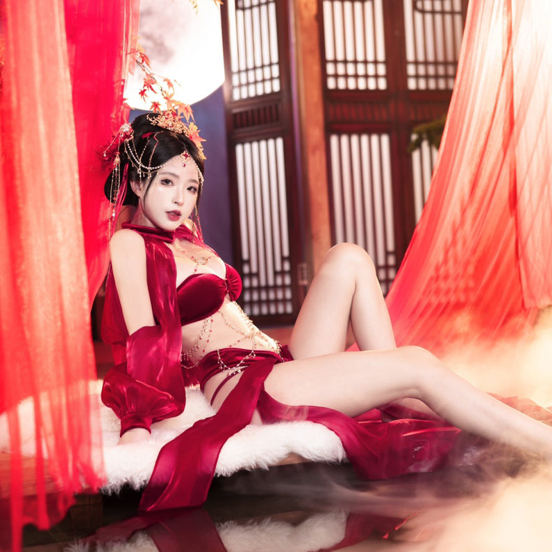 セクシーエキゾチック踊り子風ワインレッドドレスコスプレ【MoliTEA】
