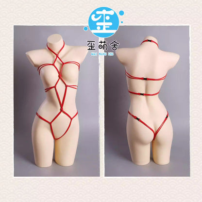Chowbieデザイン レザー束縛ハーネスインナーの和装巫女風コスプレ【歪萌舍】