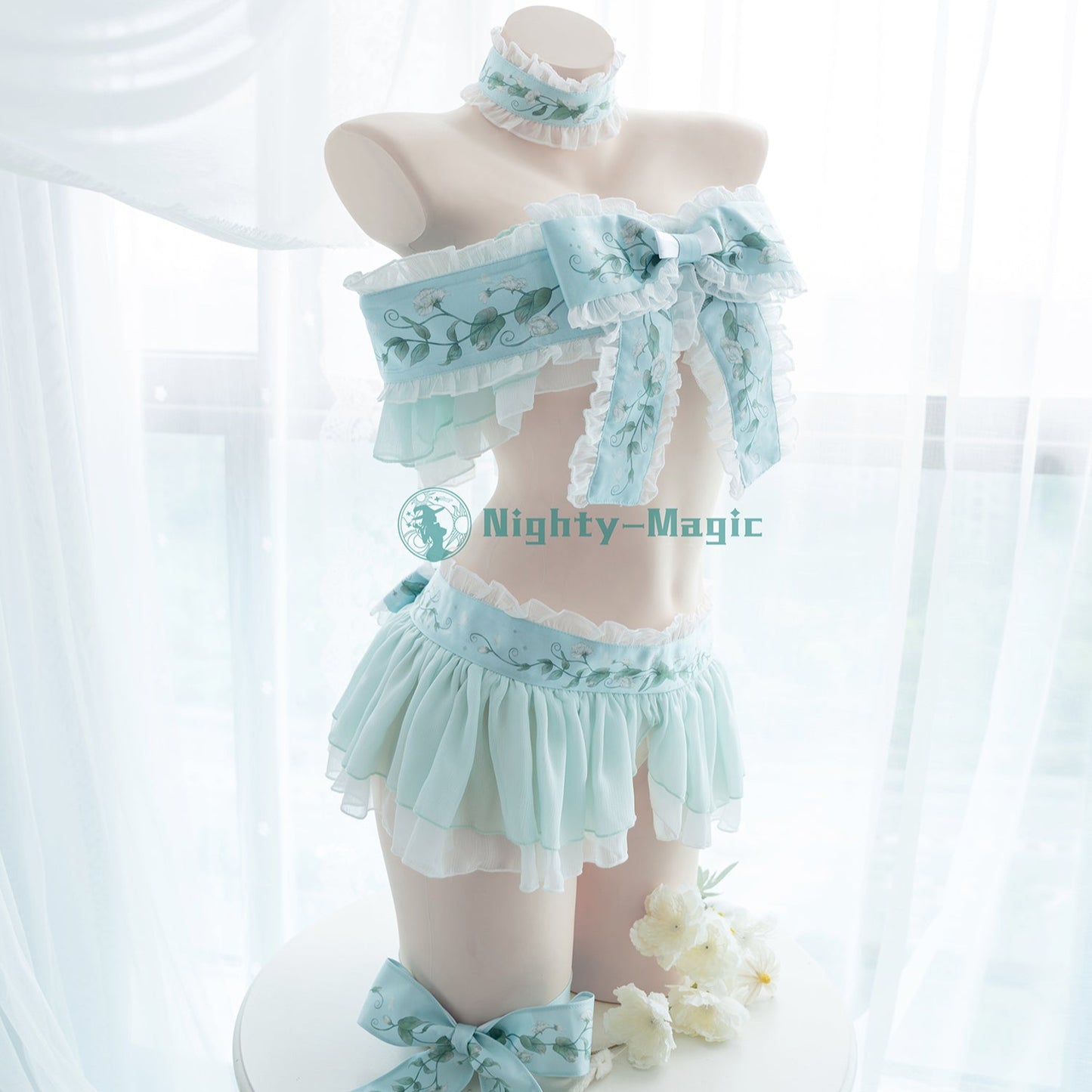 エンドウ豆の上に寝たお姫様 ロリター風水色セパレートランジェリーセット【晩安魔法】