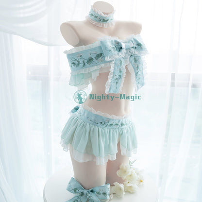 エンドウ豆の上に寝たお姫様 ロリター風水色セパレートランジェリーセット【晩安魔法】