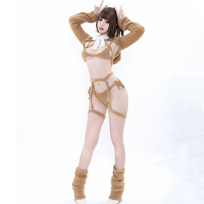 可愛いもこもこくまガールファービキニコスプレ 茶色 ベアガール 【BOLOLI】