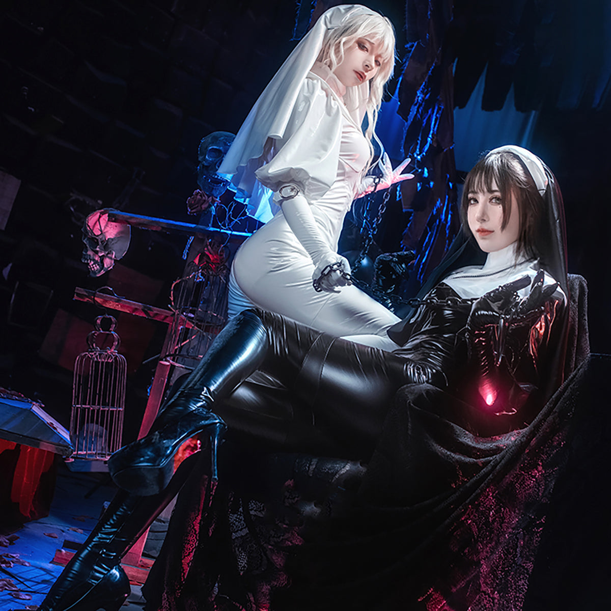 セクシー全身タイツエナメルシスターコスプレセット 黒【ChowbieｘCosplay-FM】