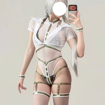 セクシーな迷彩柄ハーネスランジェリー豪華セット シースルーインナー付き【エビスタジオ】