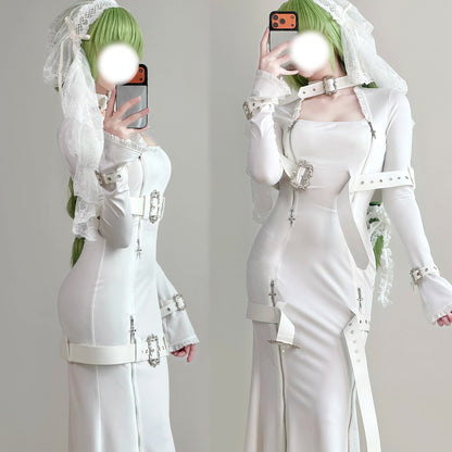 純白レザーとハードな拘束シスターコスプレ ベール付 背徳花嫁【エビスタジオ】