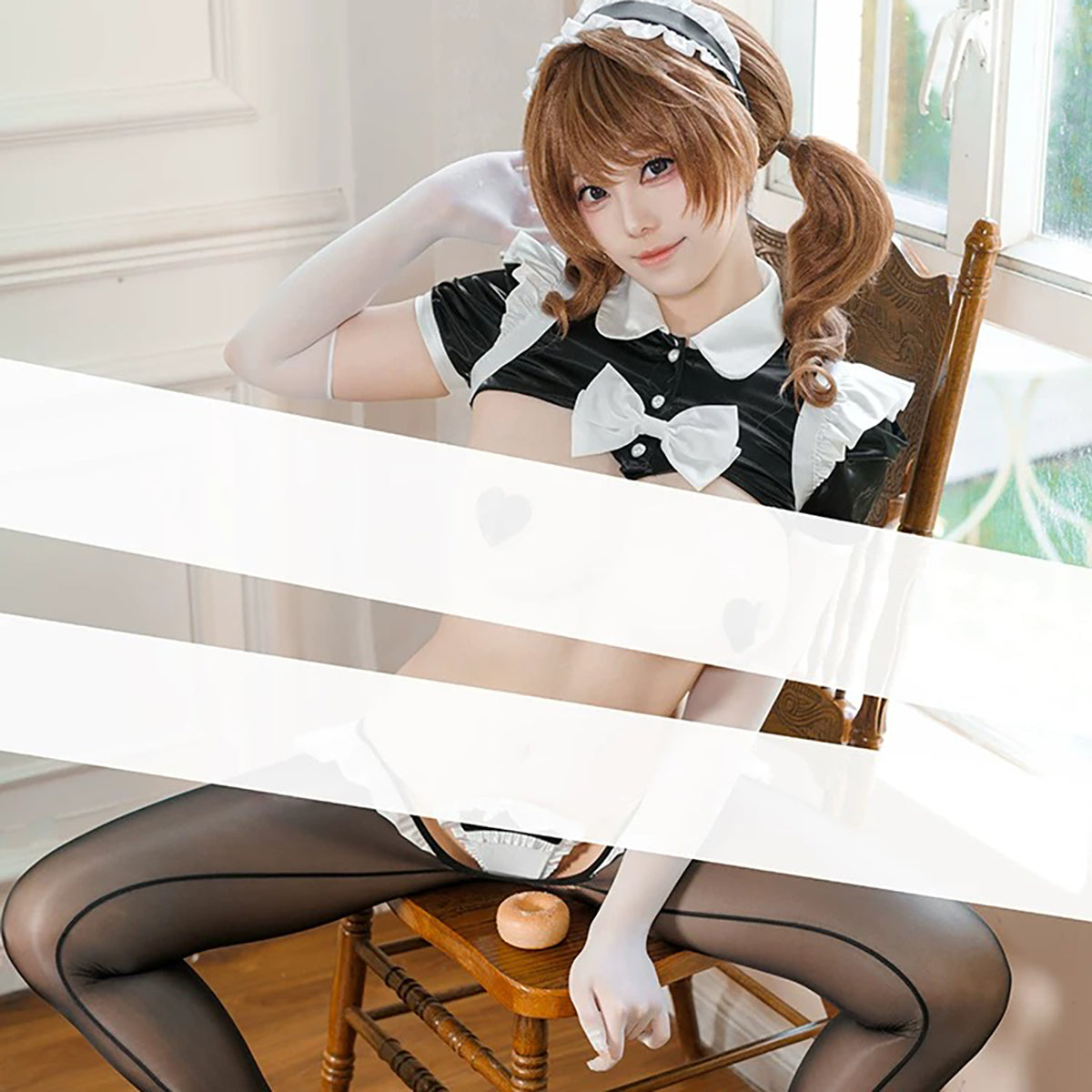 禁断のフロント全開逆メイドコスプレ5点セット ハートニップレス＆Cパンツ付き【得体社】