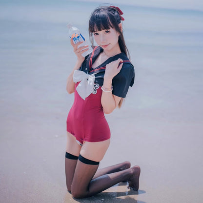 かわいいナツメレッドのセーラー風水着レオタード【得体社】