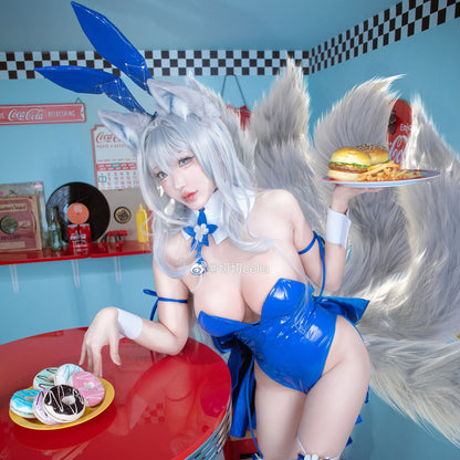 アズールレーン 幻夢の絡繰 信濃セクシーハイレグエナメルバニーコスプレ ブルー【歪萌舍】