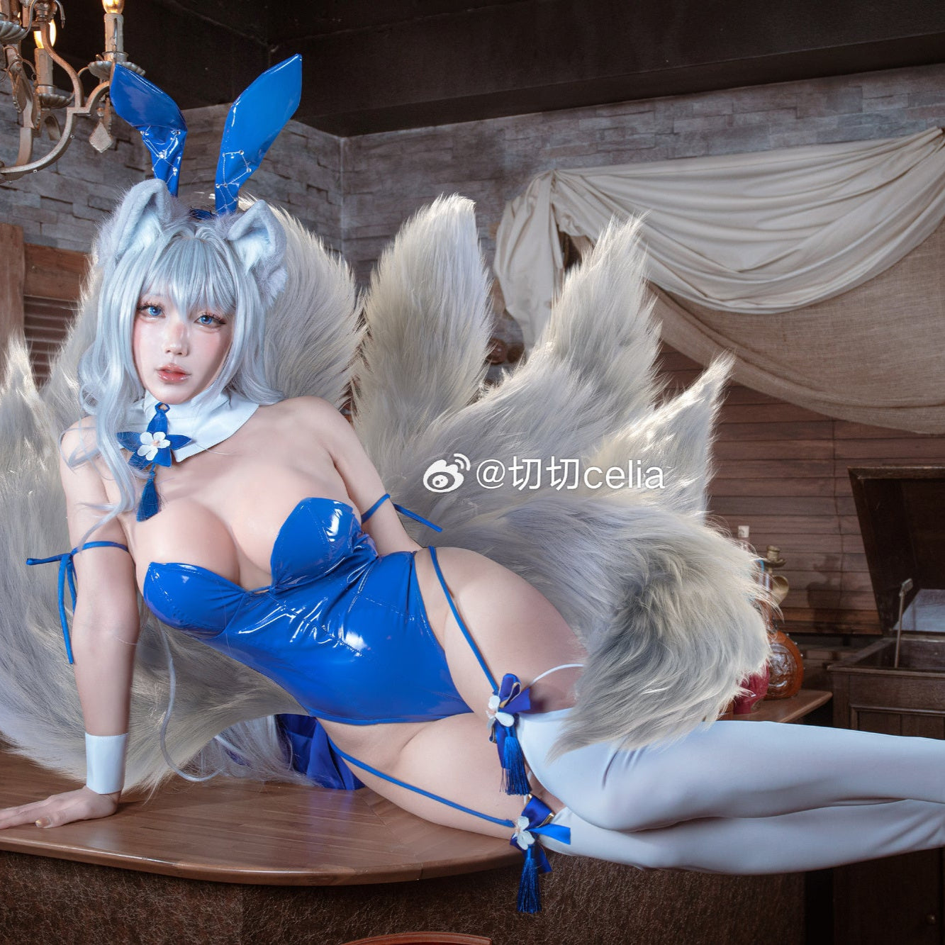 アズールレーン 幻夢の絡繰 信濃セクシーハイレグエナメルバニーコスプレ ブルー【歪萌舍】