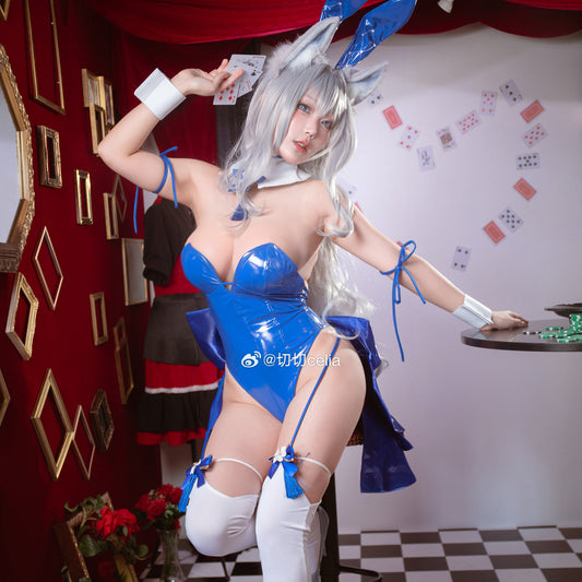 アズールレーン 幻夢の絡繰 信濃セクシーハイレグエナメルバニーコスプレ ブルー【歪萌舍】