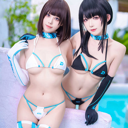 夏の嵐 爽やかなサイバー風レーシングガールストラップビキニセット【得体社】