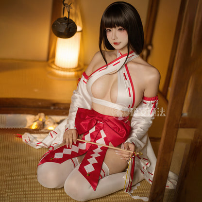 神聖な白と赤に包まれた極限の露出セクシー巫女コスプレ【晩安魔法】