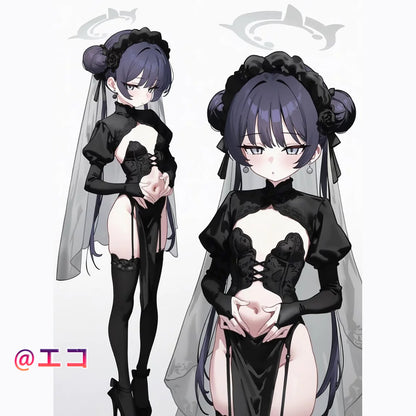 ブルアカ キサキ花嫁コスプレ7点セット 超高スリットドレス 黒ウェディング【火華家】
