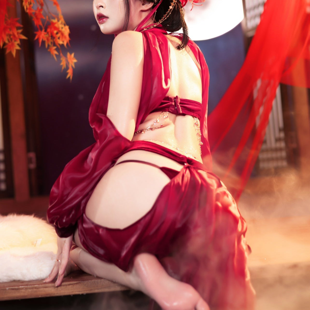 セクシーエキゾチック踊り子風ワインレッドドレスコスプレ【MoliTEA】