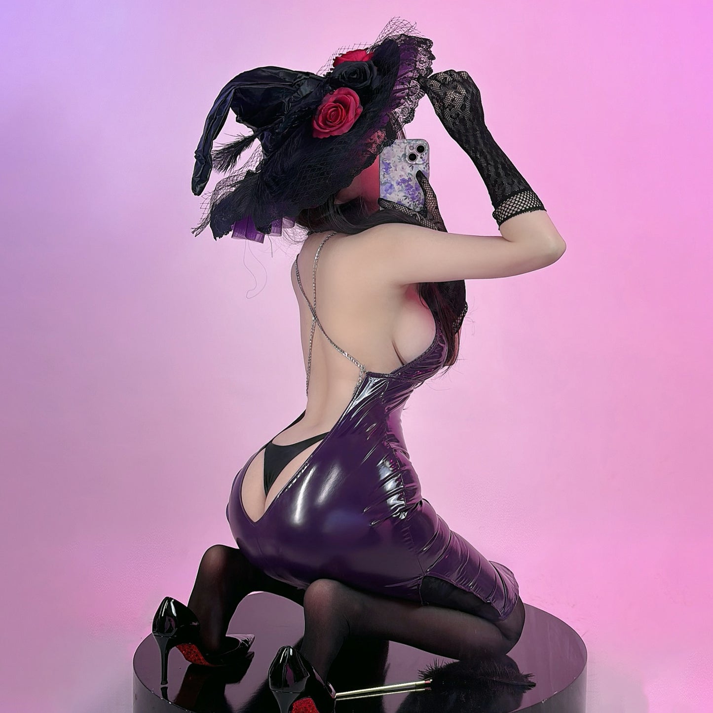 フロント開けでセクシーなエナメル魔女風コスプレ パープル【TANG YUAN】