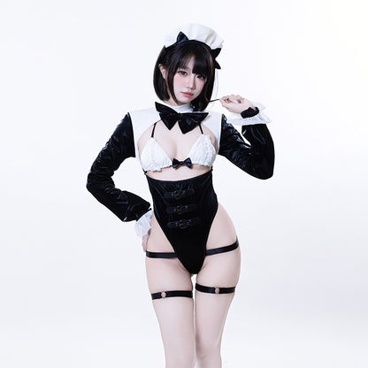 バストオープンハイレグレオタード メイドコスプレ【BOLOLI】