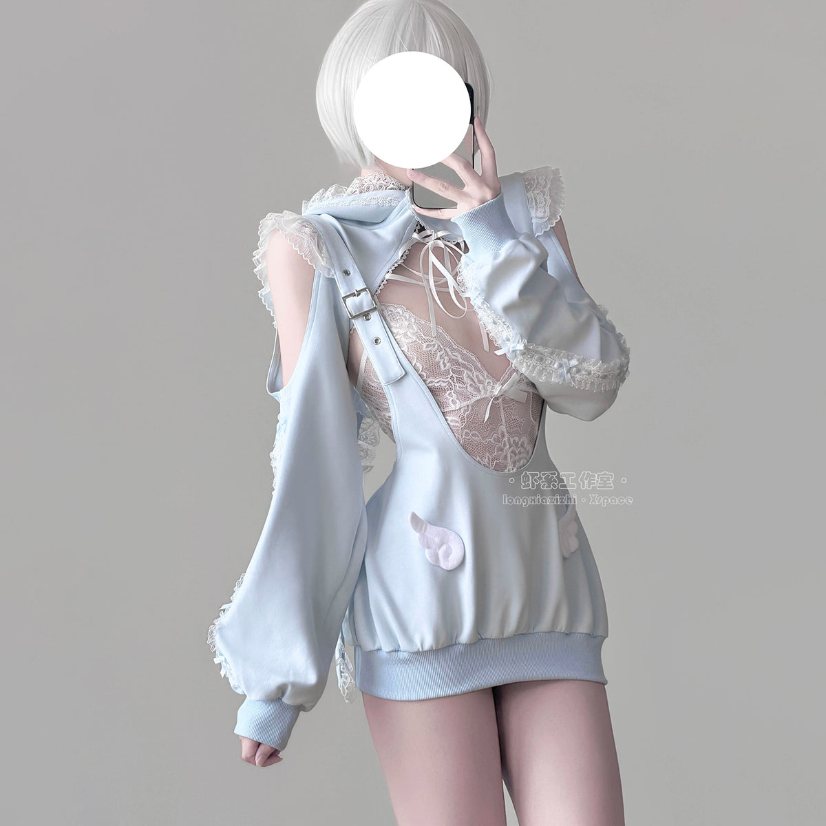 あざと可愛い水色うさ耳ボレロ付きのサスペンダースカート豪華5点セット【エビスタジオ】