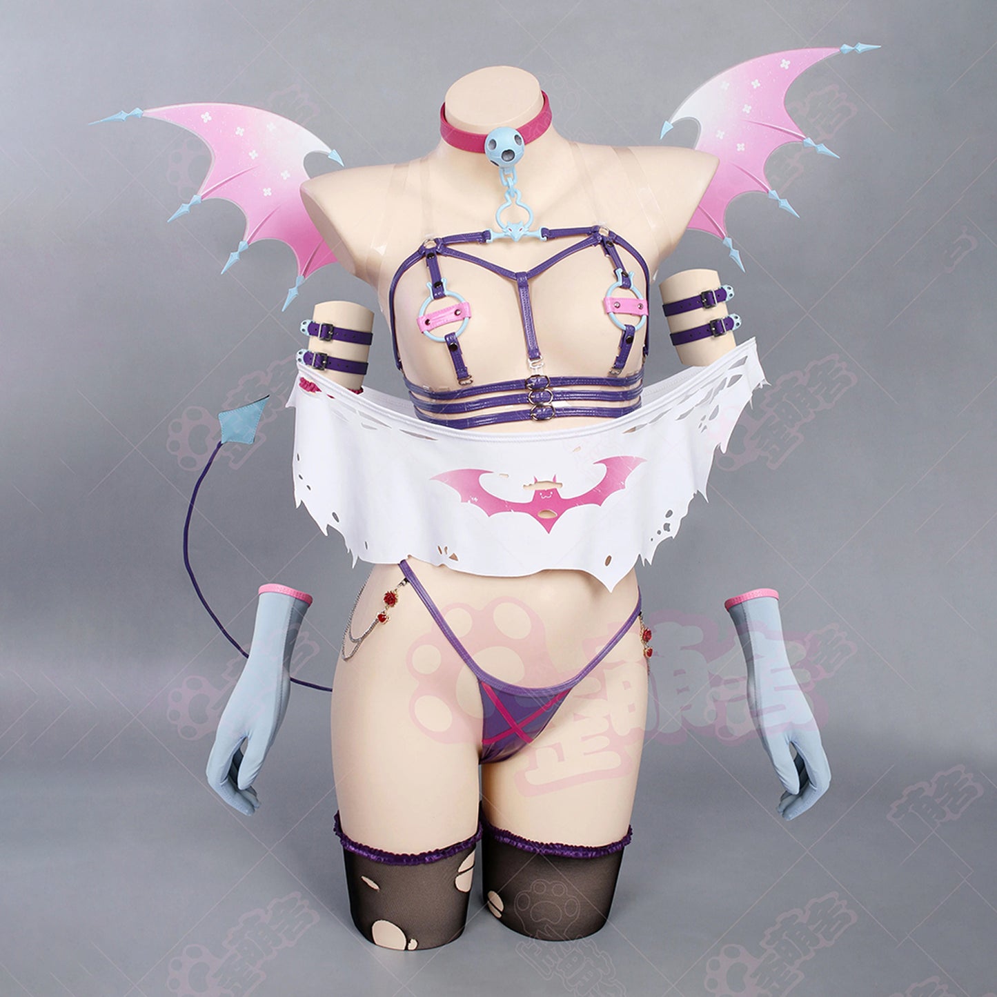 【予約早割】ブルーアーカイブ 尾刃カンナ 小悪魔サキュバス束縛ハーネスランジェリー豪華フルセット 羽＆獣耳付き【歪萌舍】
