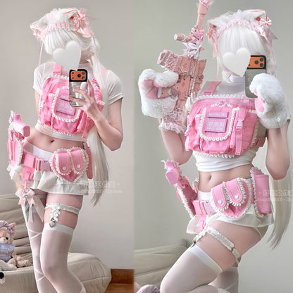 【猫娘機動隊】ピンクの戦術美少女に変身！多機能チェストリグ＆タクティカルギア12点セット【エビスタジオ】