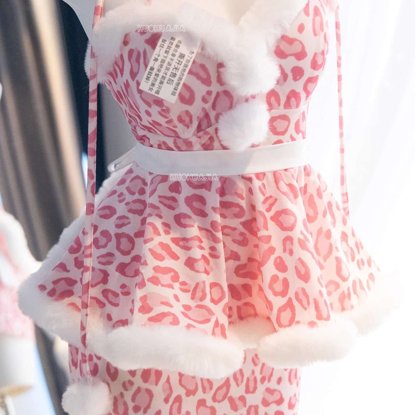 もこもこネコ耳ピンクレオパードセクシーワンピースコスチューム【火華家】