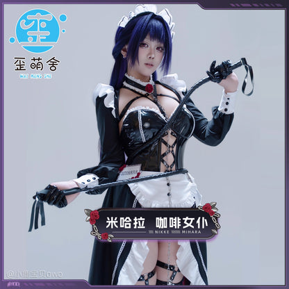 NIKKE ボンデージ風ミハラメイドカフェコスプレ エナメルロングメイドコスプレ【歪萌舍】