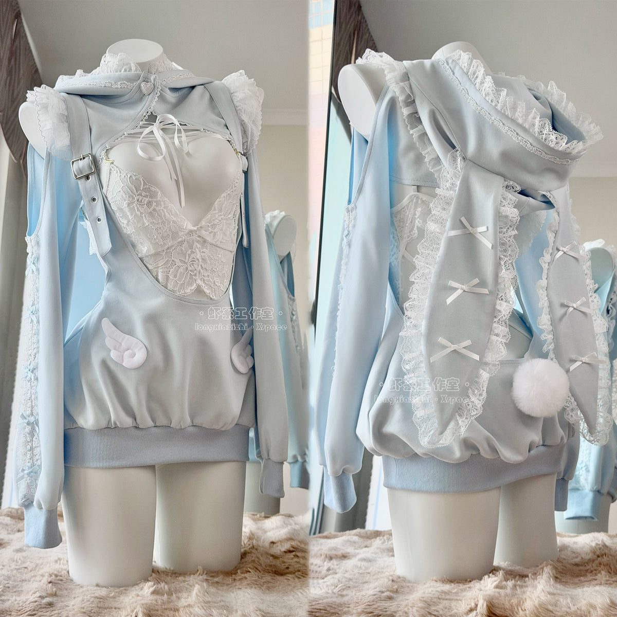 あざと可愛い水色うさ耳ボレロ付きのサスペンダースカート豪華5点セット【エビスタジオ】