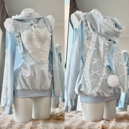 あざと可愛い水色うさ耳ボレロ付きのサスペンダースカート豪華5点セット【エビスタジオ】
