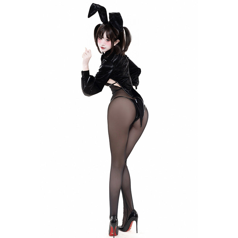 透け感たっぷりのセクシーな全身タイツ逆バニーコスプレ 燕尾ジャケット【BOLOLI】