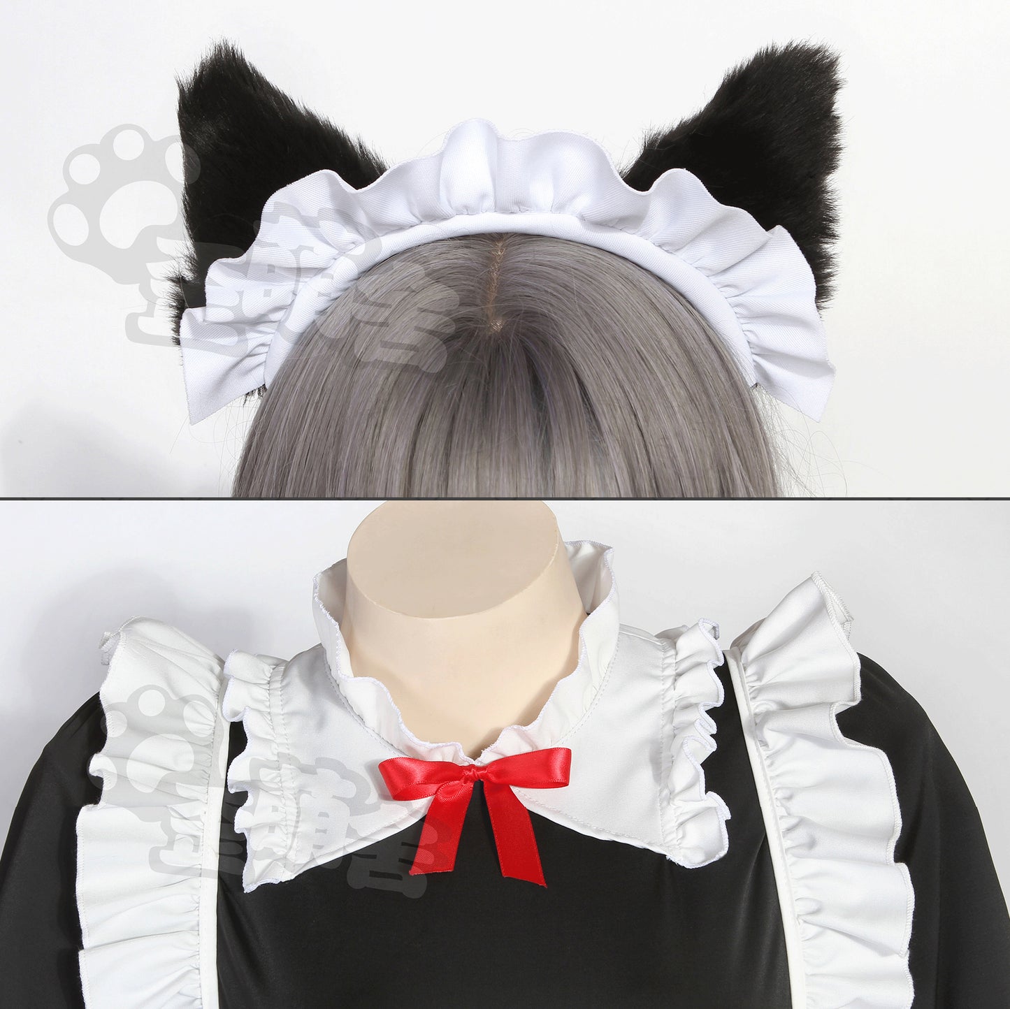 フロントオープン可愛い猫娘ロングメイドコスプレ 猫耳付き【歪萌舍】