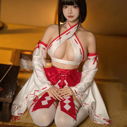 神聖な白と赤に包まれた極限の露出セクシー巫女コスプレ【晩安魔法】