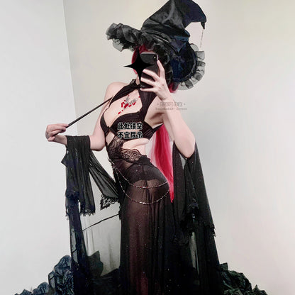 透け透けスパークルメッシュセクシー魔女風ドレスコスプレ マント付き【エビスタジオ】