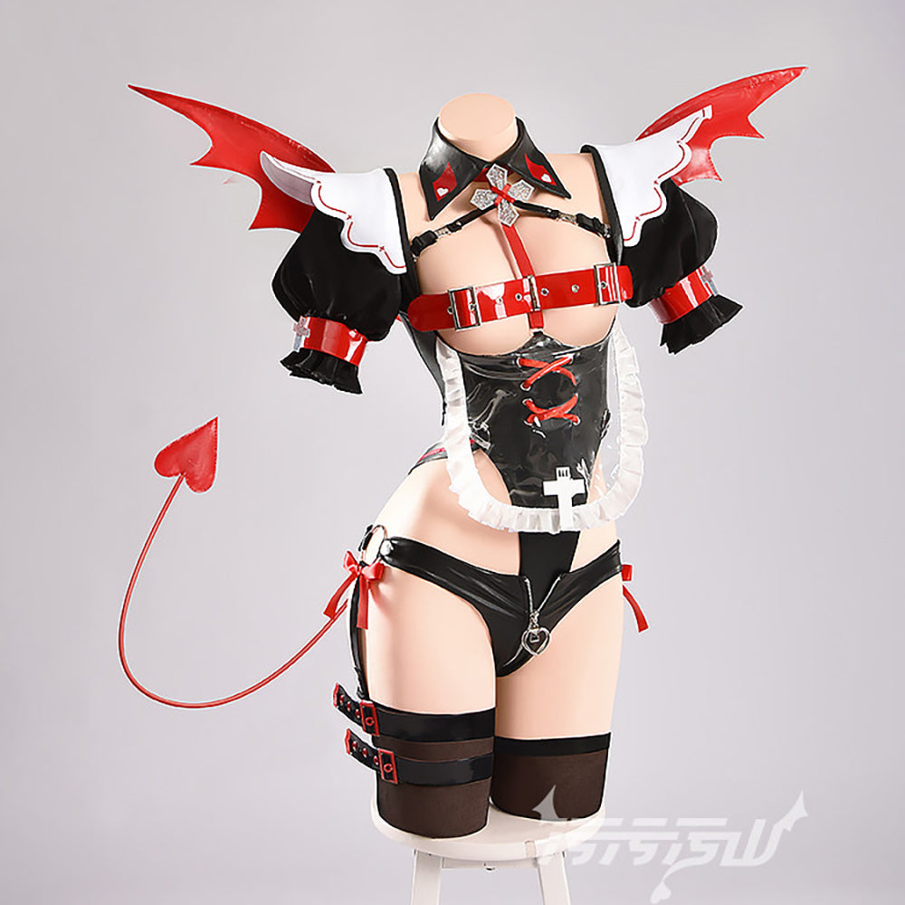 セクシーなサキュバス風エナメルレオタードコスプレセット【汚汚汚山】