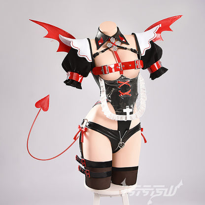 セクシーなサキュバス風エナメルレオタードコスプレセット【汚汚汚山】