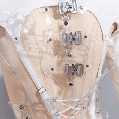 黒暗王朝 ホワイトエナメルセクシーナースコスプレ クリアコルセット付き【歪萌舍】