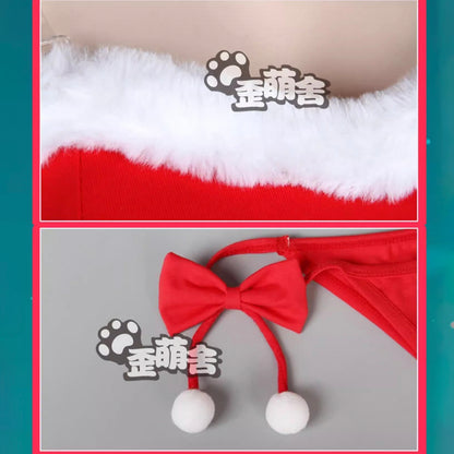 ふわもこセクシーセパレートサンタガールコスプレ8点セット ミニ丈スカート アームカバー付き クリスマス衣装【歪萌舍】