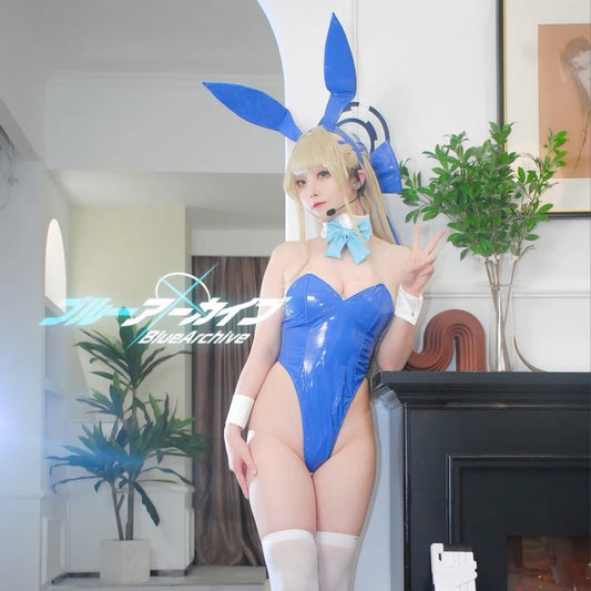 ブルーアーカイブ 飛鳥馬トキセクシーハイレグ紺色エナメルバニーガール【歪萌舍】
