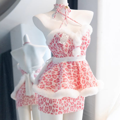 もこもこネコ耳ピンクレオパードセクシーワンピースコスチューム【火華家】