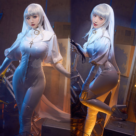 セクシー全身タイツエナメルシスターコスプレセット 白【ChowbieｘCosplay-FM】