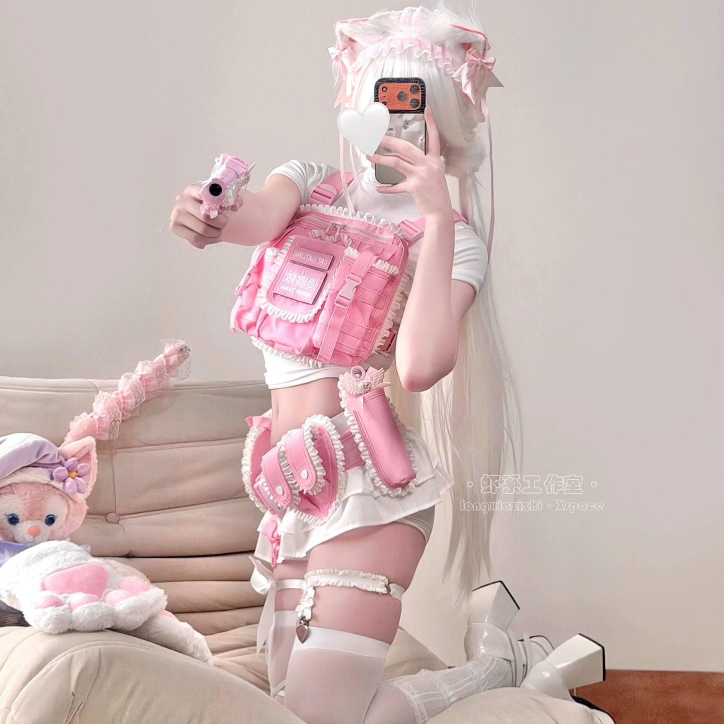 【猫娘機動隊】ピンクの戦術美少女に変身！多機能チェストリグ＆タクティカルギア12点セット【エビスタジオ】