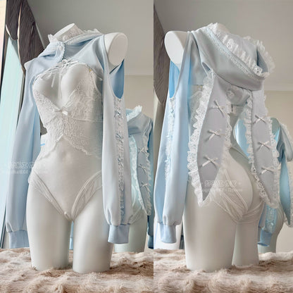 あざと可愛い水色うさ耳ボレロ付きのサスペンダースカート豪華5点セット【エビスタジオ】