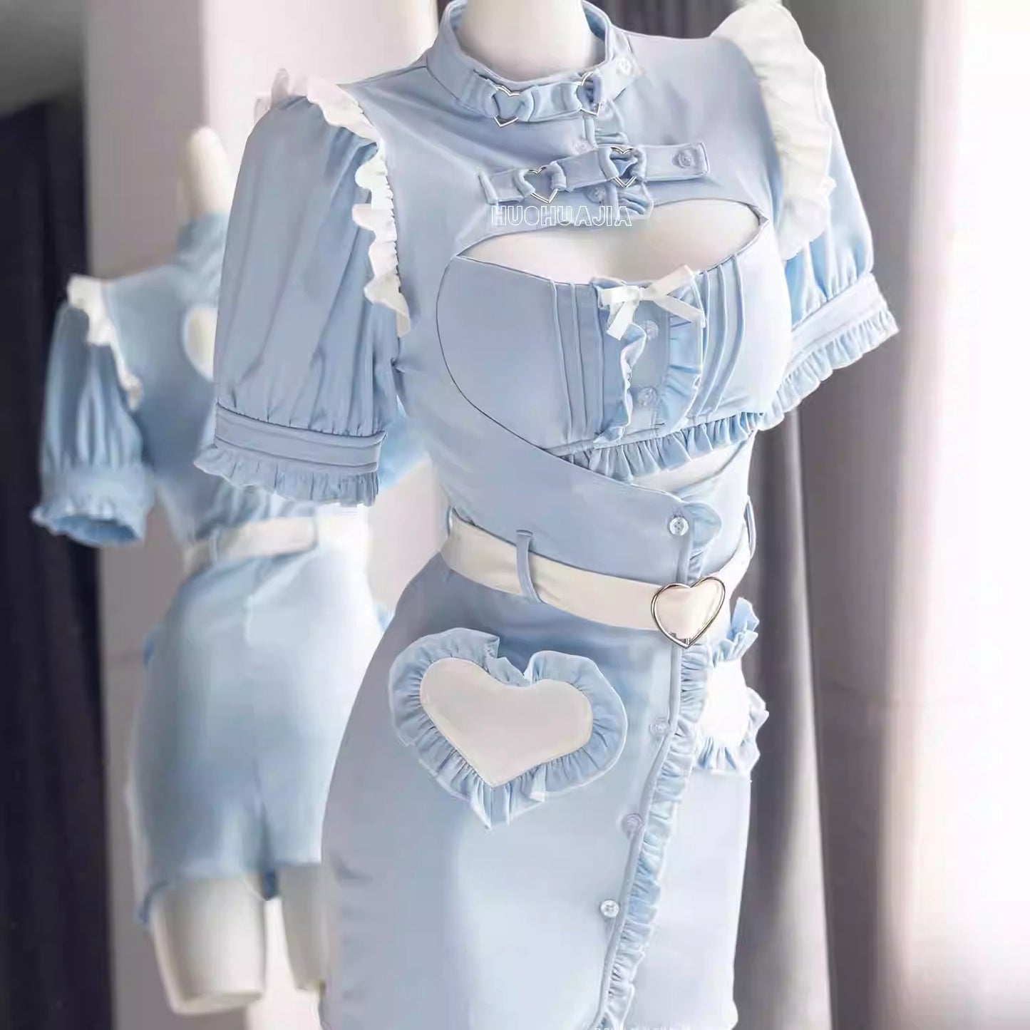 エロカワなナース風ボディコンワンピースコスプレ ブルー/ピンク【火華家】