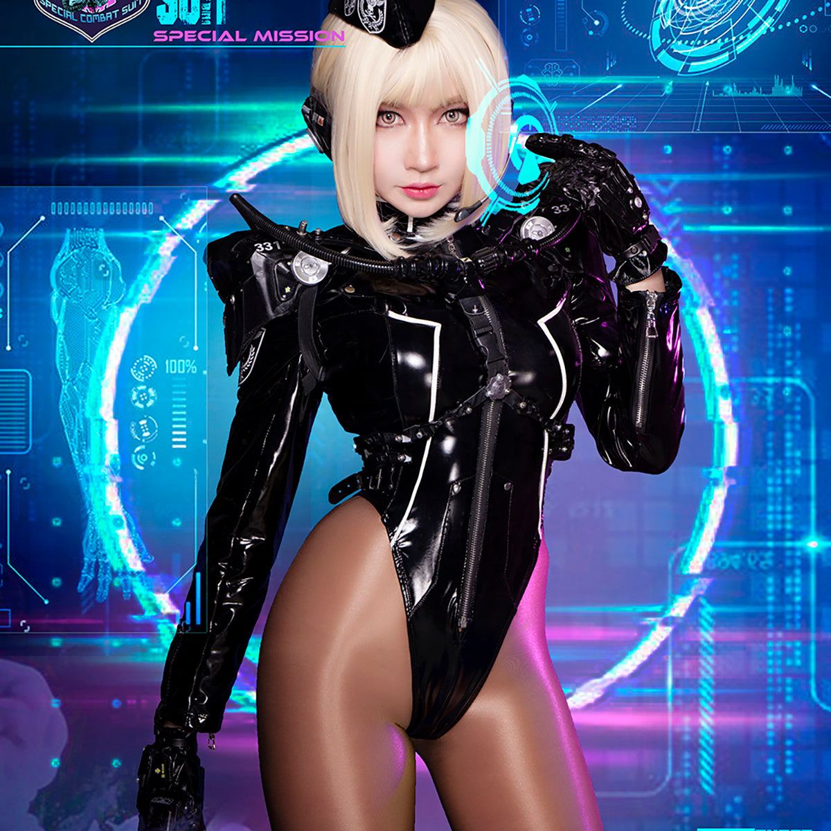 黒暗王朝 帝国通信官 高級エナメルハイレグレオタードコスプレ4点セット【歪萌舍】