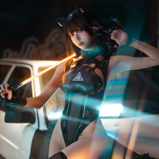 サイバー戦術風透け感のあるオープンバストレオタードコスプレ【得体社】