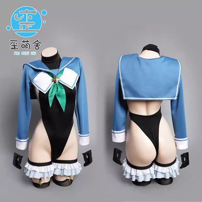 ブルアカ 円堂シミコ風 セーラー服 コスプレ 正面 歪萌舍 超ハイレグ セーラーレオタード コスプレ 過激 2WAY仕様