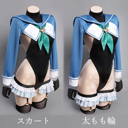 ブルアカ 円堂シミコ風 セーラー服 コスプレ 正面 歪萌舍 超ハイレグ セーラーレオタード コスプレ 過激 2WAY仕様